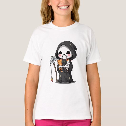Chibi Grim Reaper met drie kleine katjes voor kind T-shirt (Voorkant)