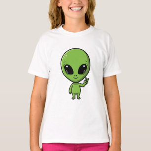 Chibi Groene Buitenaardse Vredesteken Kinderen T-shirt