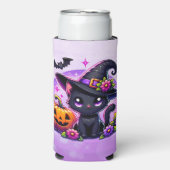 Chibi Halloween Zwarte Kat en Pompoen Gepersonalis Seltzer Blikjeskoeler (Seltzer Voorkant)