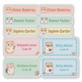 Chibi Hamster Naam Labels – Pastel School Stickers (Voorkant)