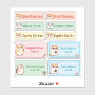 Chibi Hamster Naam Labels – Pastel School Stickers