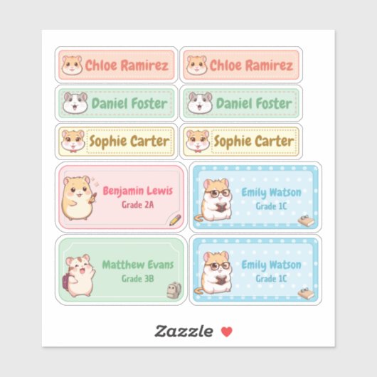 Chibi Hamster Naam Labels – Pastel School Stickers (Vel)