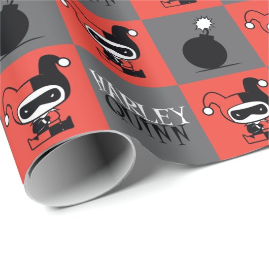 Chibi Harley Quinn Checker Pattern Cadeaupapier (Rol Hoek)