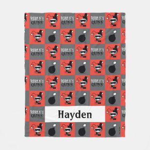 Chibi Harley Quinn Checker Pattern Fleece Deken