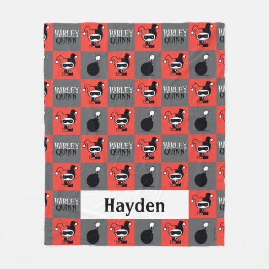 Chibi Harley Quinn Checker Pattern Fleece Deken (Voorkant)