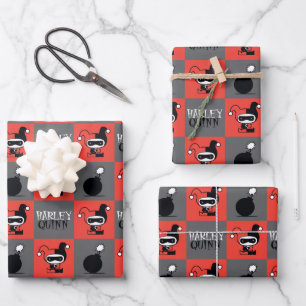 Chibi Harley Quinn Checker Pattern Inpakpapier Vel