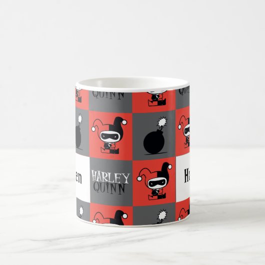 Chibi Harley Quinn Checker Pattern Koffiemok (Center)