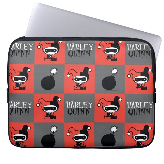Chibi Harley Quinn Checker Pattern Laptop Sleeve (Voorkant)