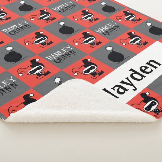 Chibi Harley Quinn Checker Pattern Sherpa Deken (3/4)