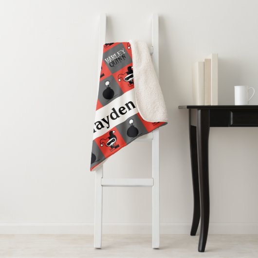 Chibi Harley Quinn Checker Pattern Sherpa Deken (In situ)