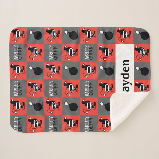 Chibi Harley Quinn Checker Pattern Sherpa Deken (Voorkant (horizontaal))