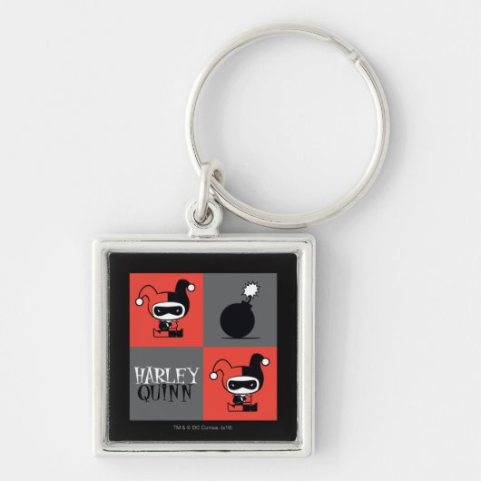 Chibi Harley Quinn Checker Pattern Sleutelhanger (Voorkant)