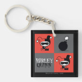 Chibi Harley Quinn Checker Pattern Sleutelhanger (Voorkant)