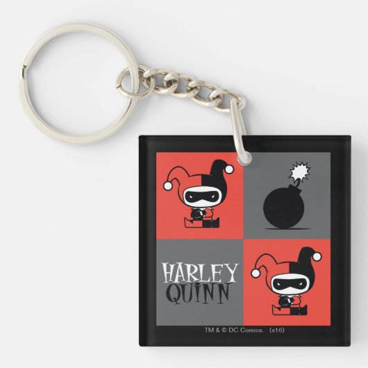 Chibi Harley Quinn Checker Pattern Sleutelhanger (Voorkant)