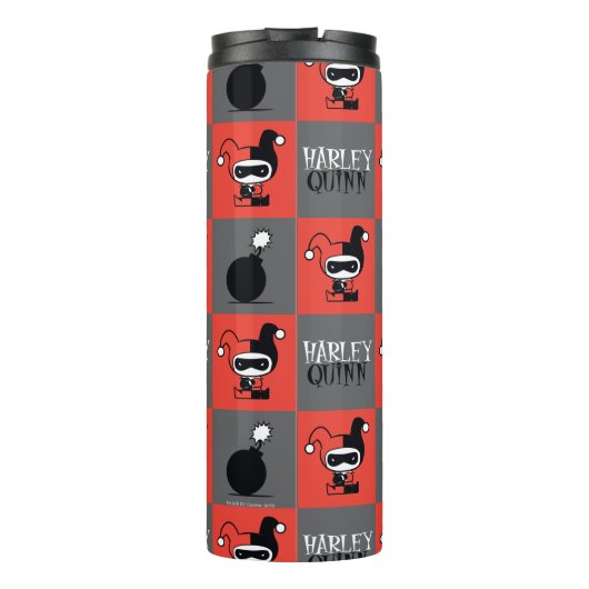 Chibi Harley Quinn Checker Pattern Thermosbeker (Achterkant)