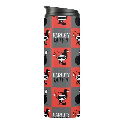 Chibi Harley Quinn Checker Pattern Thermosbeker (Geroteerd rechts)