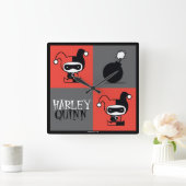 Chibi Harley Quinn Checker Pattern Vierkante Klok (Huis)