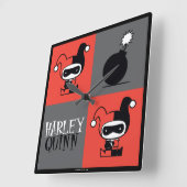 Chibi Harley Quinn Checker Pattern Vierkante Klok (Hoek)
