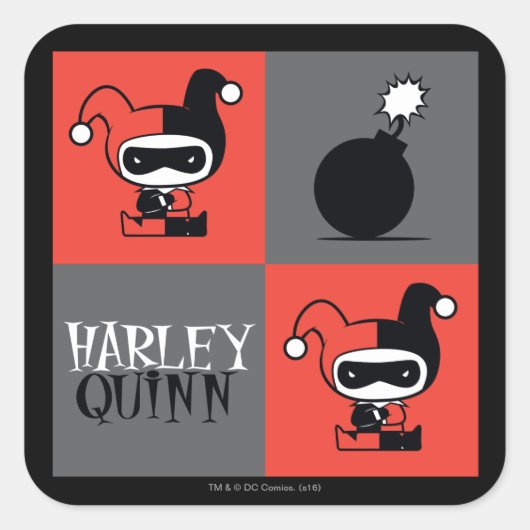 Chibi Harley Quinn Checker Pattern Vierkante Sticker (Voorkant)