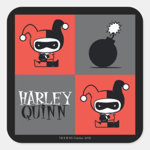Chibi Harley Quinn Checker Pattern Vierkante Sticker