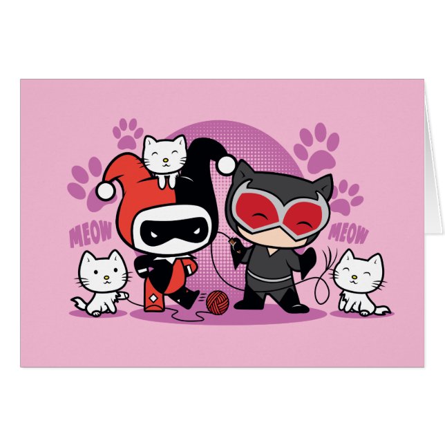Chibi Harley Quinn en Chibi Catoman met katten (Voorkant Horizontaal)