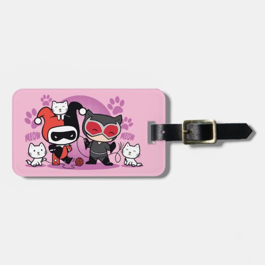 Chibi Harley Quinn en Chibi Catoman met katten Bagagelabel (Voorkant horizontaal)