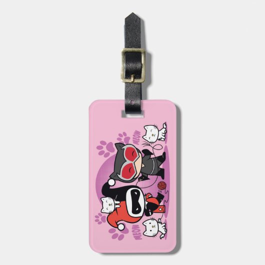 Chibi Harley Quinn en Chibi Catoman met katten Bagagelabel (Voorkant verticaal)