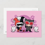 Chibi Harley Quinn en Chibi Catoman met katten Briefkaart (Voorkant / Achterkant)