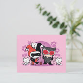 Chibi Harley Quinn en Chibi Catoman met katten Briefkaart (Staand voorkant)