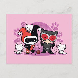 Chibi Harley Quinn en Chibi Catoman met katten Briefkaart