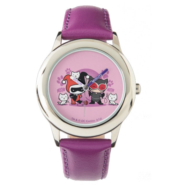Chibi Harley Quinn en Chibi Catoman met katten Horloge (Voorkant)