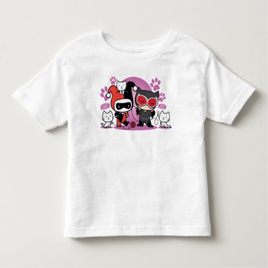 Chibi Harley Quinn en Chibi Catoman met katten Kinder Shirts (Voorkant)
