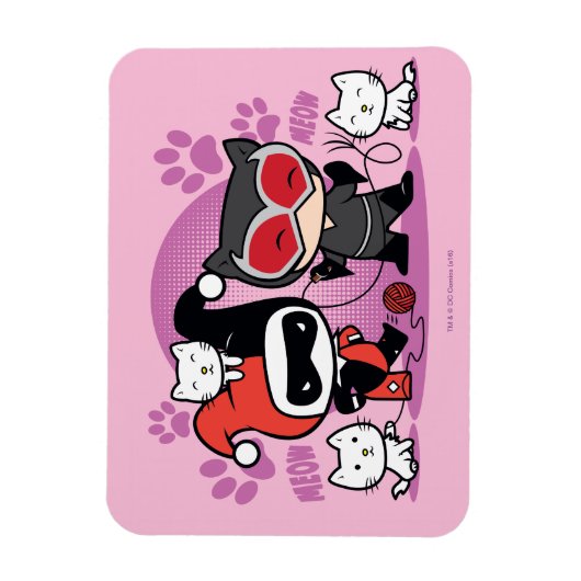 Chibi Harley Quinn en Chibi Catoman met katten Magneet (Verticaal)