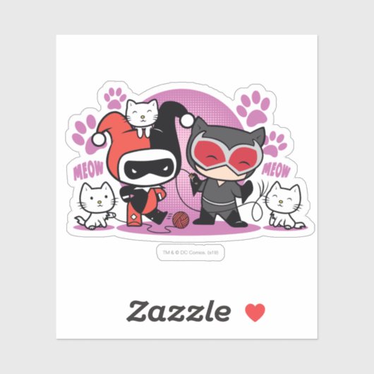 Chibi Harley Quinn en Chibi Catoman met katten Sticker (Vel)