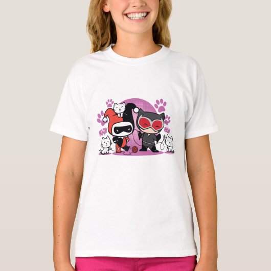Chibi Harley Quinn en Chibi Catoman met katten T-shirt (Voorkant)