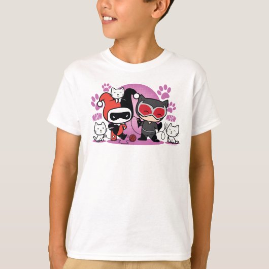 Chibi Harley Quinn en Chibi Catoman met katten T-shirt (Voorkant)