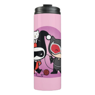 Chibi Harley Quinn en Chibi Catoman met katten Thermosbeker