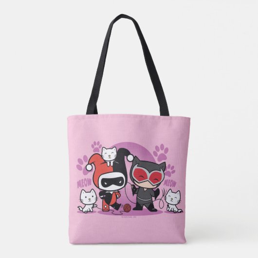 Chibi Harley Quinn en Chibi Catoman met katten Tote Bag (Achterkant)