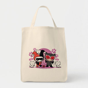 Chibi Harley Quinn en Chibi Catoman met katten Tote Bag