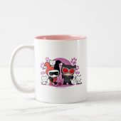 Chibi Harley Quinn en Chibi Catoman met katten Tweekleurige Koffiemok (Links)