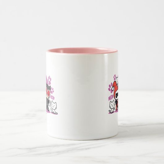 Chibi Harley Quinn en Chibi Catoman met katten Tweekleurige Koffiemok (Center)