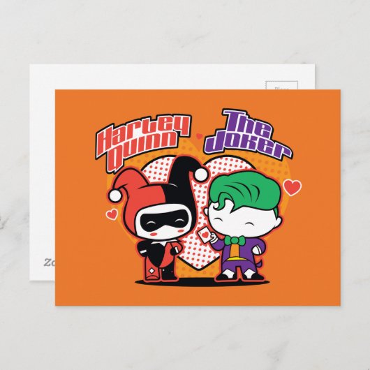 Chibi Harley Quinn en Chibi Joker Hearts Briefkaart (Voorkant / Achterkant)