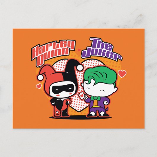 Chibi Harley Quinn en Chibi Joker Hearts Briefkaart (Voorkant)