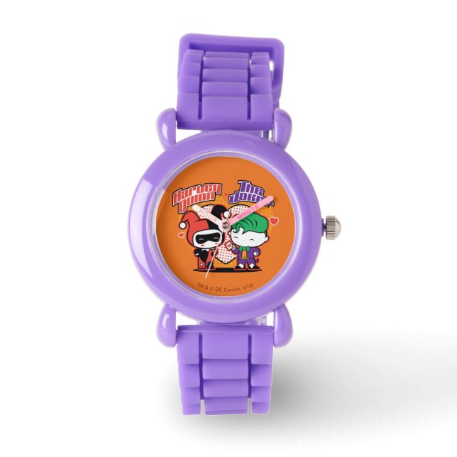 Chibi Harley Quinn en Chibi Joker Hearts Horloge (Voorkant)