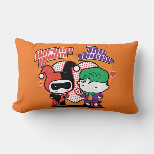 Chibi Harley Quinn en Chibi Joker Hearts Kussen (Voorkant)