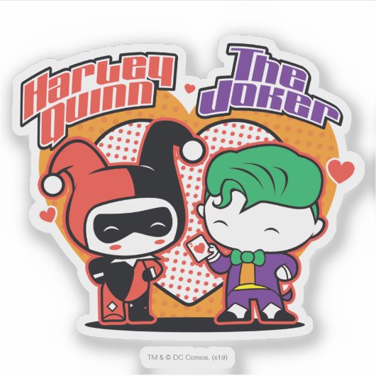 Chibi Harley Quinn en Chibi Joker Hearts Sticker (Voorkant)