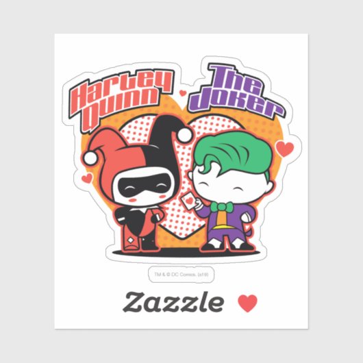 Chibi Harley Quinn en Chibi Joker Hearts Sticker (Vel)