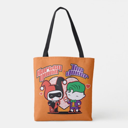 Chibi Harley Quinn en Chibi Joker Hearts Tote Bag (Achterkant)