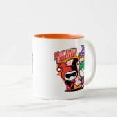 Chibi Harley Quinn en Chibi Joker Hearts Tweekleurige Koffiemok (Voorkant rechts)