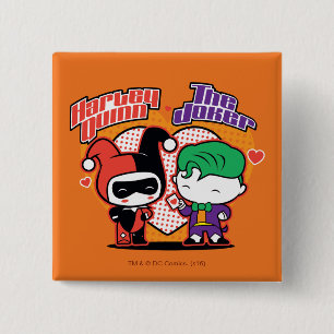 Chibi Harley Quinn en Chibi Joker Hearts Vierkante Button 5,1 Cm